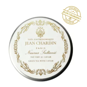 Thé vert NAURUS SULTANIE JEAN CHARDIN parfumé au caviar d'Aquitaine présenté dans son écrin en métal argent de 40g