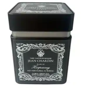 Thé Vert floral au Sureau JEAN CHARDIN aux bourgeons de Chine présenté dans son écrin en métal noir de 80g