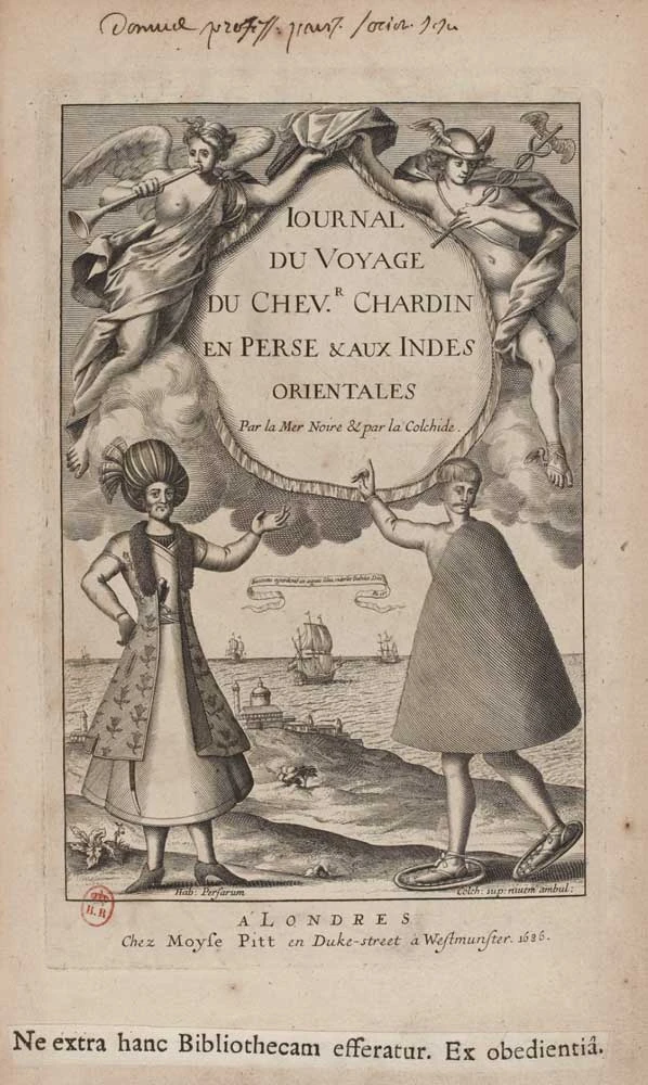 Frontispice des Voyages de Jean Chardin en Perse, visuel historique de la Maison