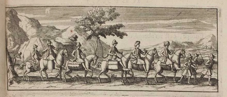 Gravure de voyageurs, visuel original de la page Histoire JEAN CHARDIN